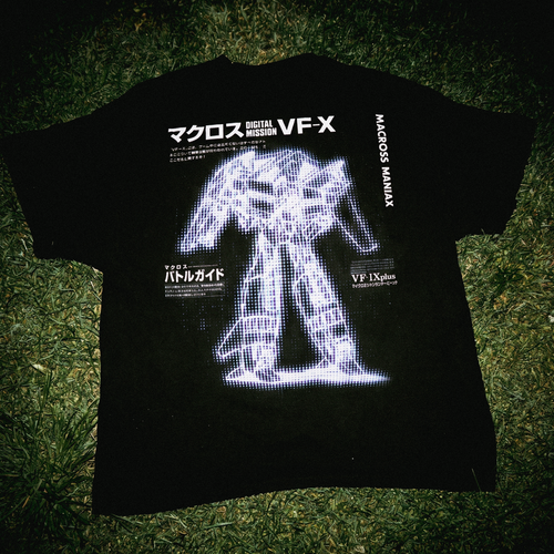 'Macross Maniax' Mech Blueprint Vintage Washed Black Tee product image 1