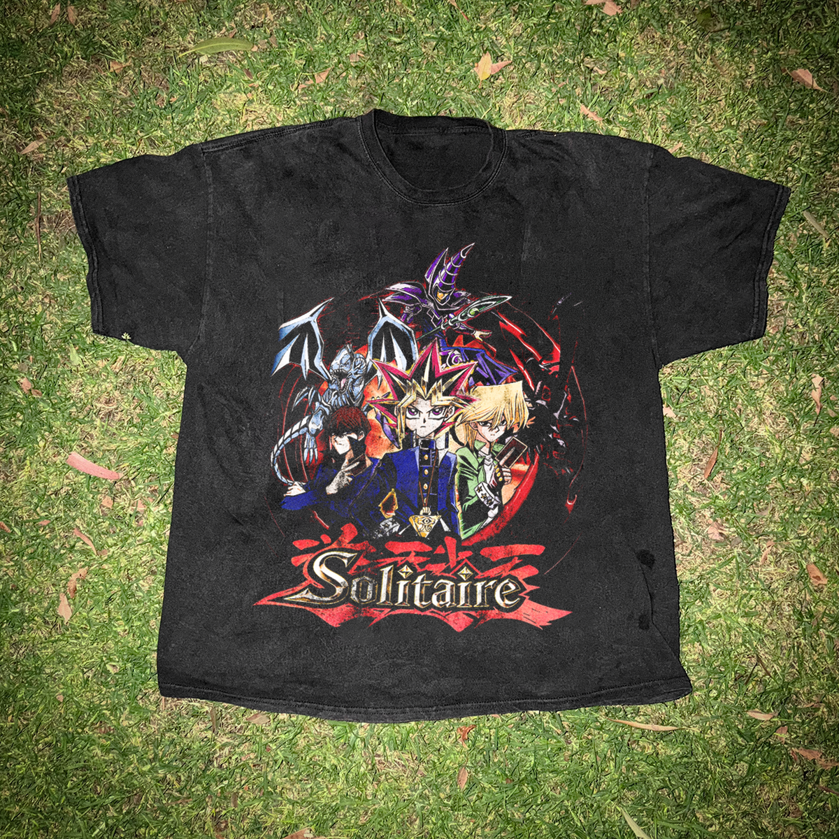 Yu-Gi-Oh! Parody 'Solitaire' Vintage Washed Black Tee product image 1