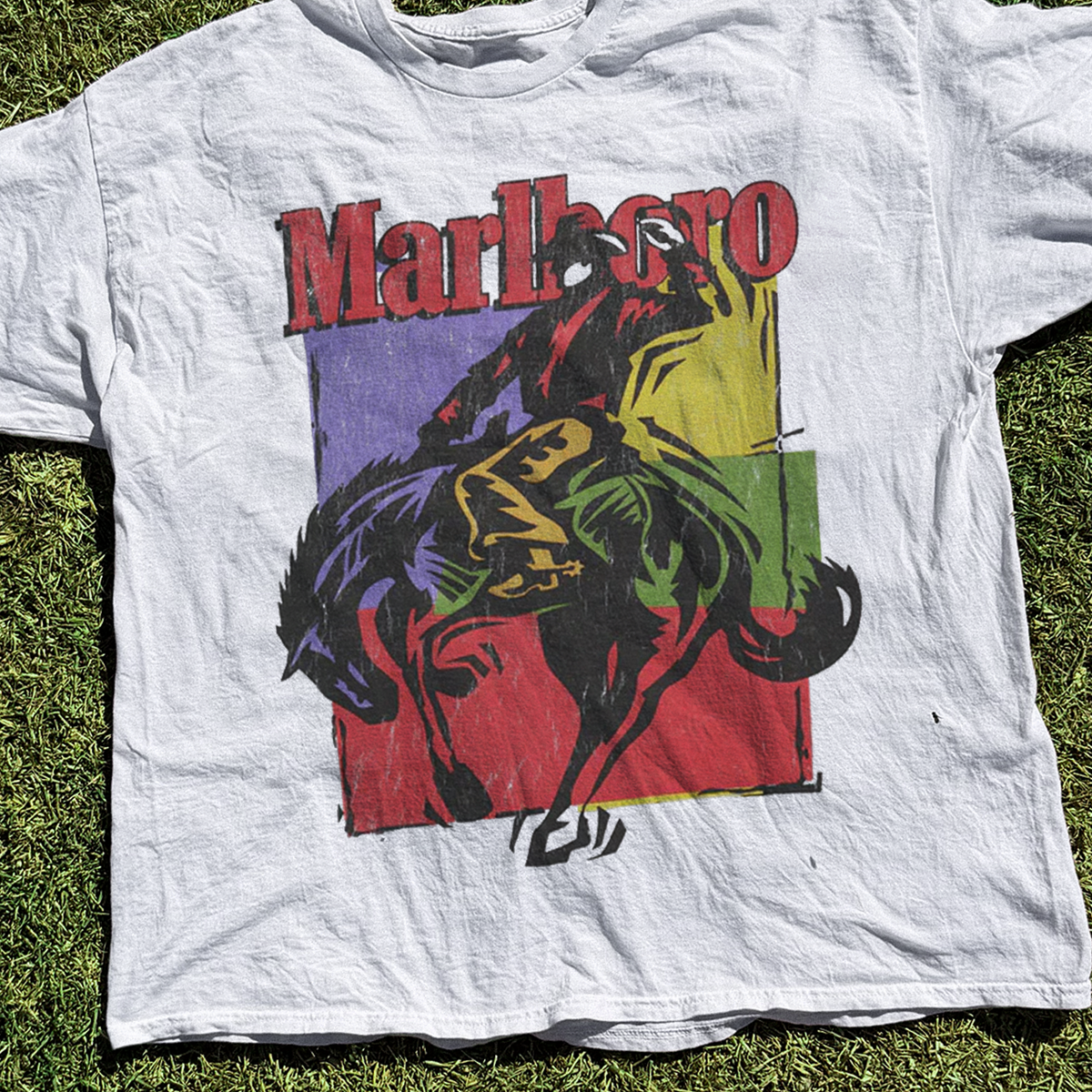 Vintage 90s Marlboro Bold Cowboy Ride White T-Shirt product image 2