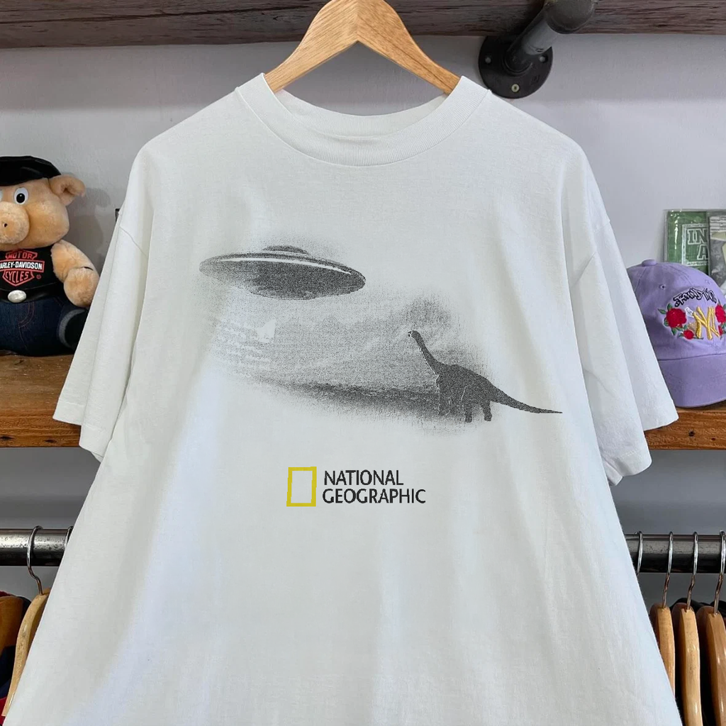 Rare Nat Geo Dino UFO Parody Washed White Tee product image 1