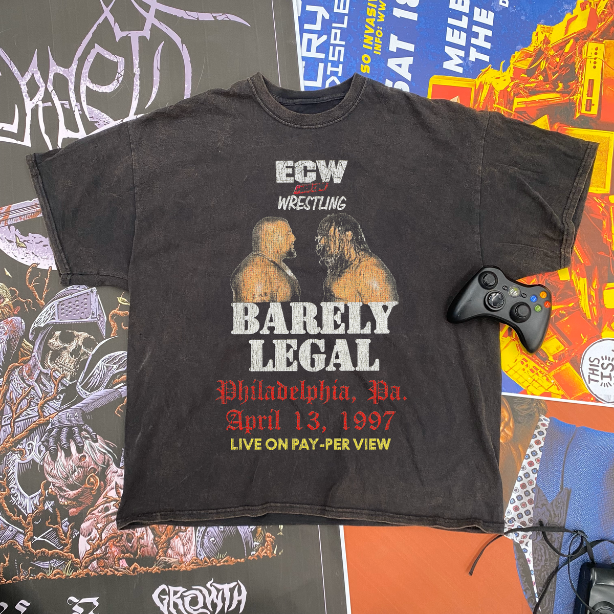 Ecw Barely Legal Promo Washed Black T-Shirt product image 1
