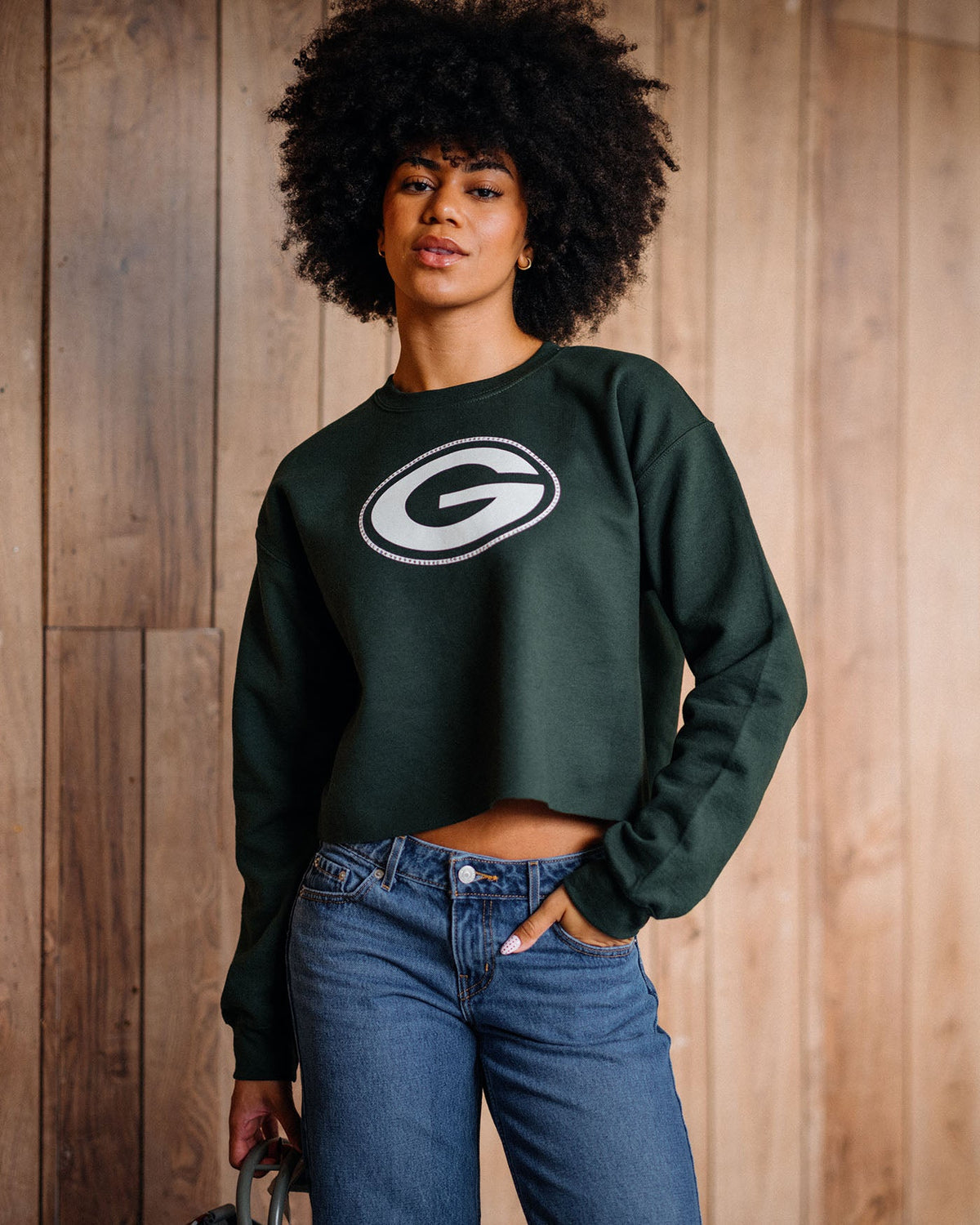 Women's Green Bay Packers Bling Flea Market Crop Fleece product image 3