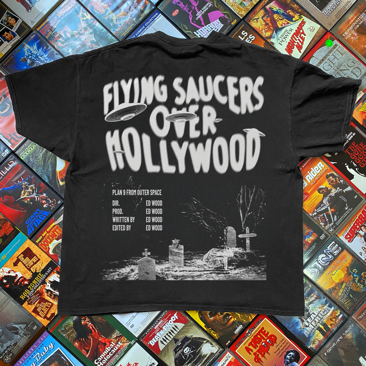 Plan 9 'Flying Saucers Over Hollywood' Washed Black T-Shirt product image 2