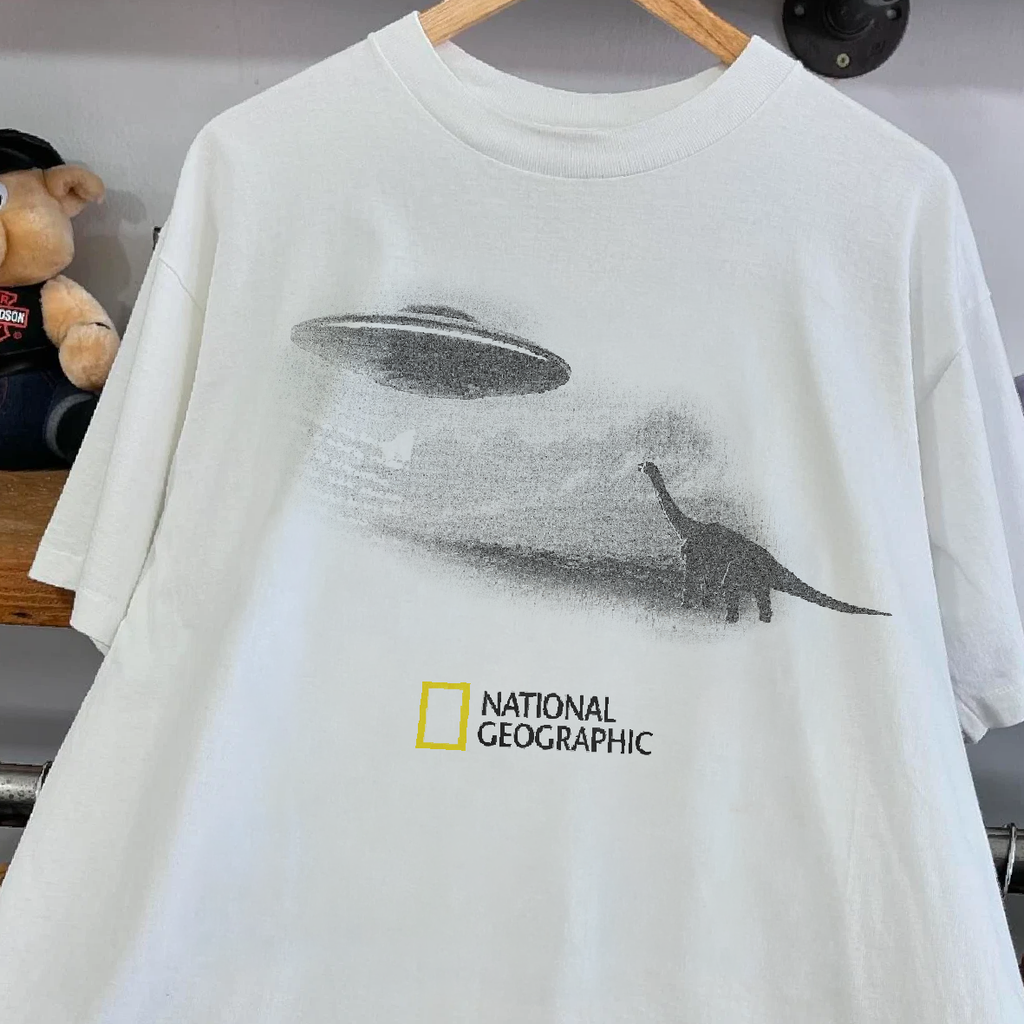 Rare Nat Geo Dino UFO Parody Washed White Tee product image 2
