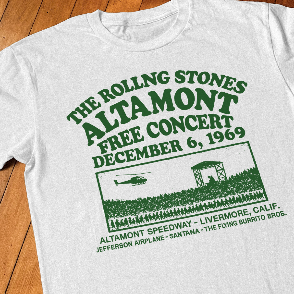 Rolling Stones 'Altamont Free Concert' Retro White T-Shirt product image 2