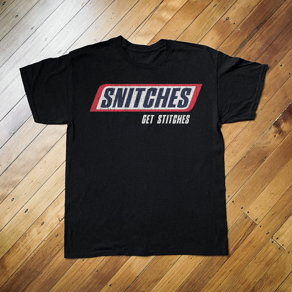 90'S Snitches Get Stitches Snickers Parody Vintage Black product image 1