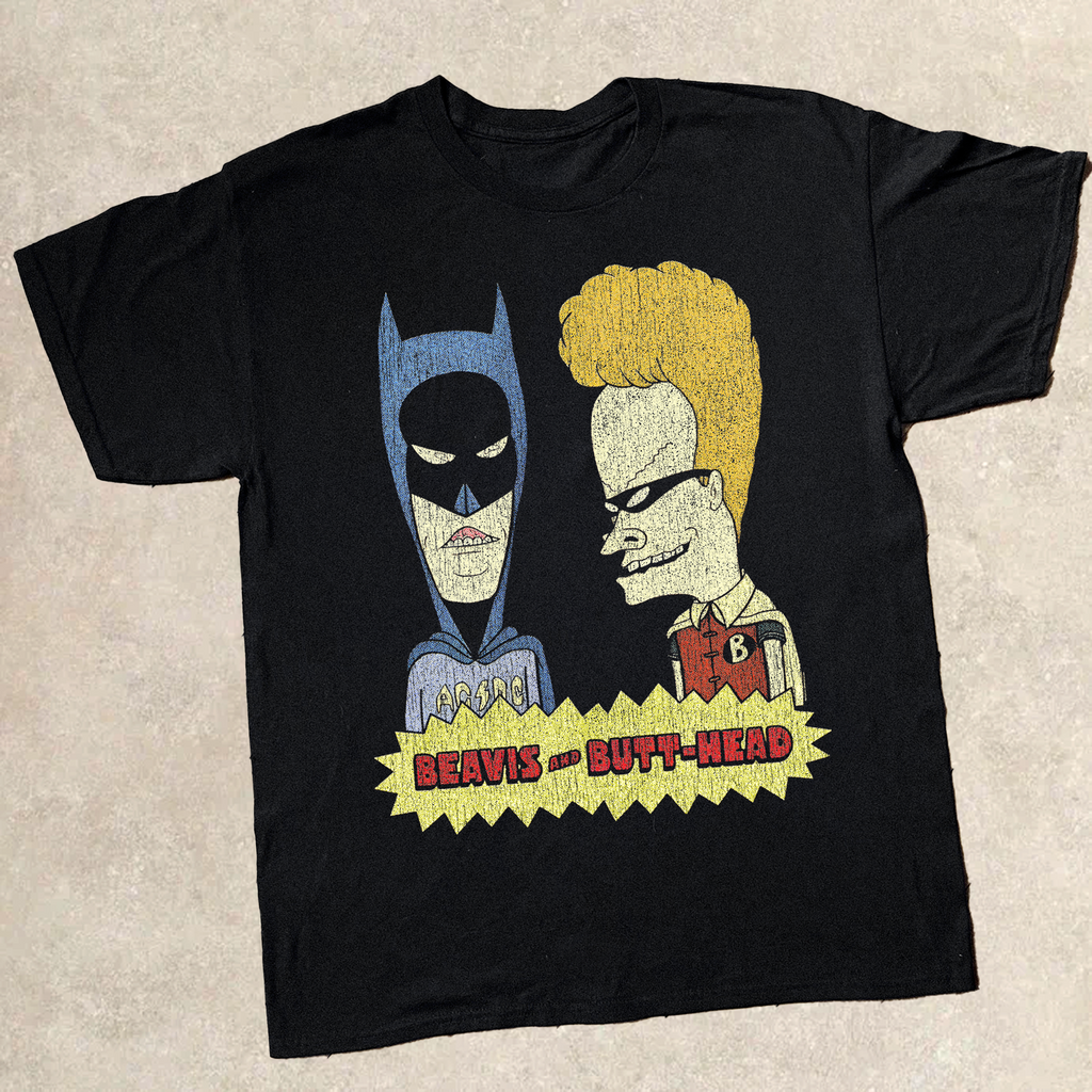 90'S Beavis & Butthead X Batman & Robin Parody Black T-Shirt product image 1