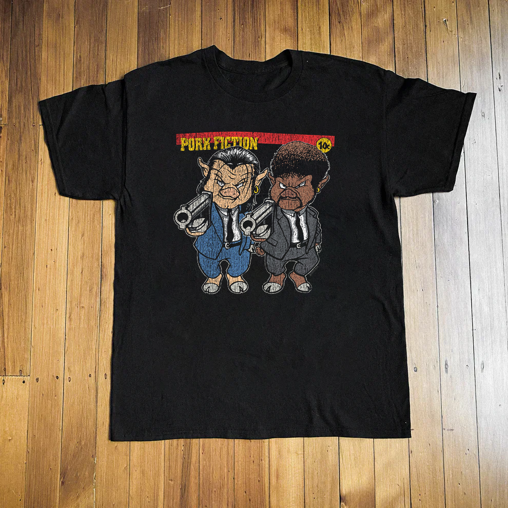 Pork Fiction Parody Black Tee product image 1