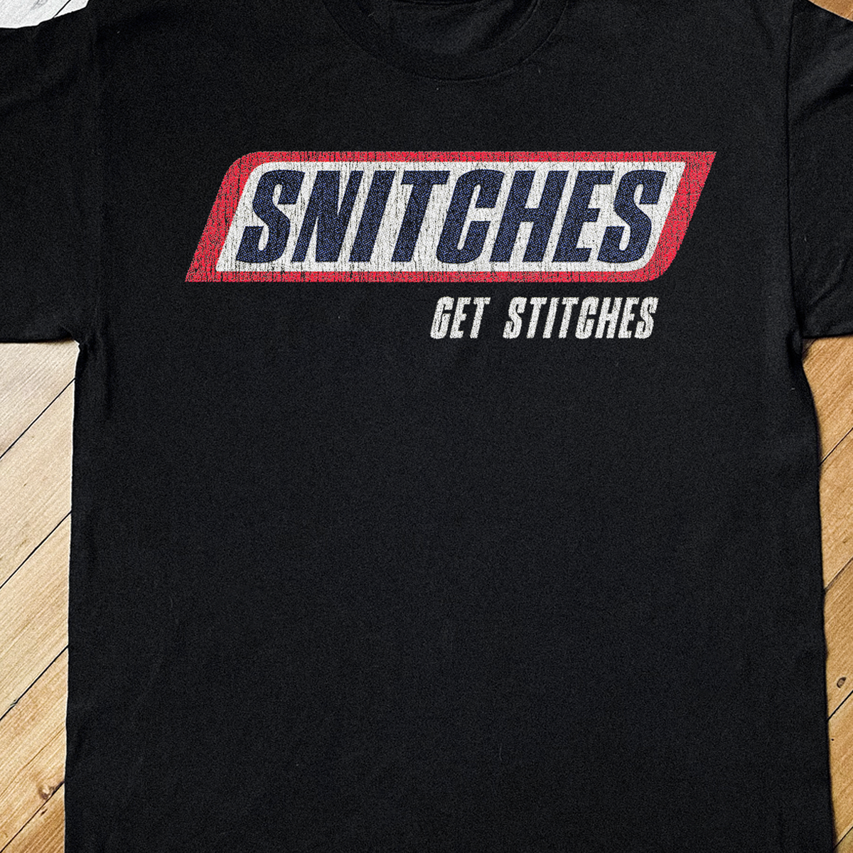 90'S Snitches Get Stitches Snickers Parody Vintage Black product image 2