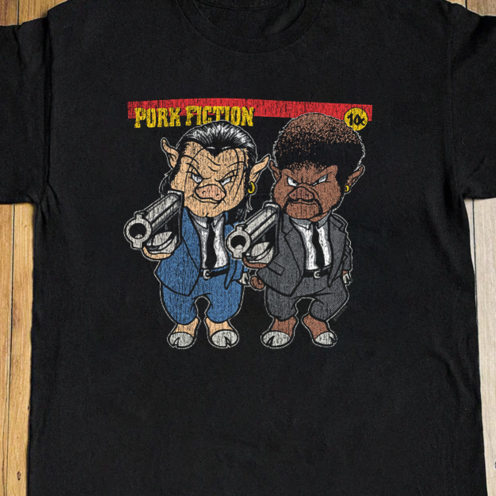 Pork Fiction Parody Black Tee product image 2