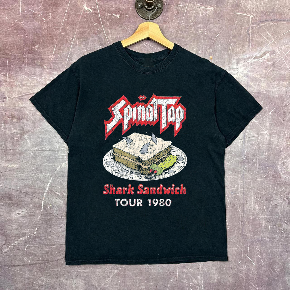 Spinal Tap Shark Sandwich Vintage Black T-Shirt product image 1
